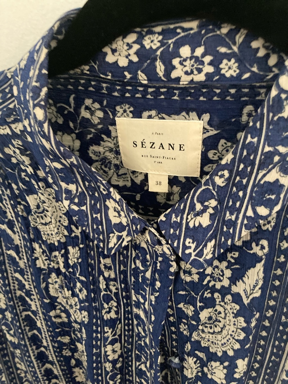 Sezane Blue and White Floral-Stripe Button Down Shirt - Picture 4 of 8